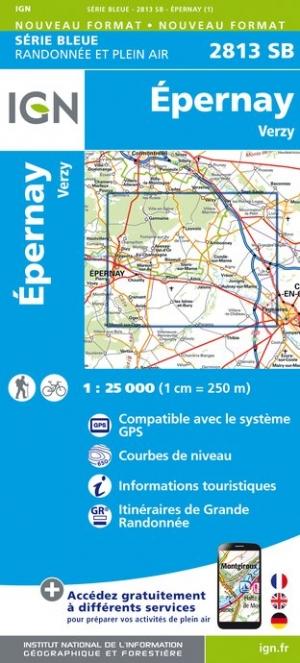 Carte de randonnée n° 2813 - Epernay | IGN - Série Bleue carte pliée IGN 