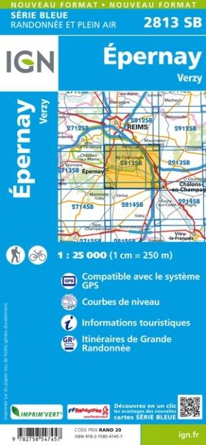 Carte de randonnée n° 2813 - Epernay | IGN - Série Bleue carte pliée IGN 