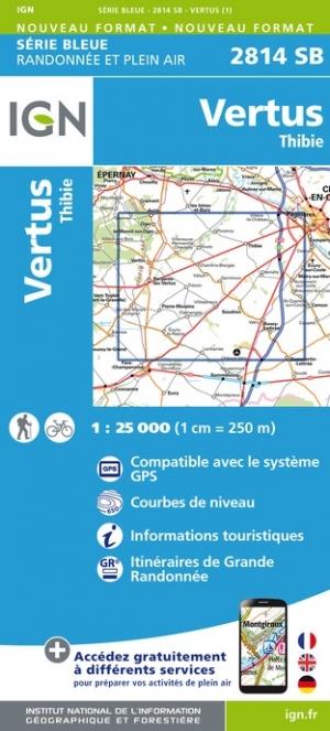 Carte de randonnée n° 2814 - Vertus, Thibie | IGN - Série Bleue carte pliée IGN 