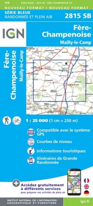Carte de randonnée n° 2815 - Fère-Champenoise, Mailly-le-Camp | IGN - Série Bleue carte pliée IGN 