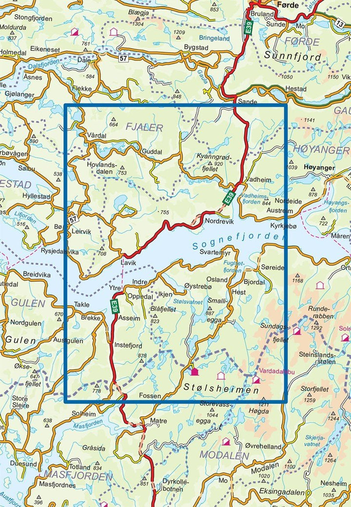 Carte de randonnée n° 2815 - Høyanger Vest (Norvège) | Nordeca - Turkart 1/50 000 carte pliée Nordeca 