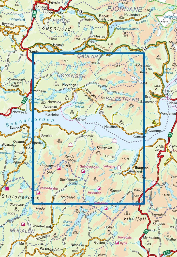 Carte de randonnée n° 2816 - Høyanger Aust (Norvège) | Nordeca - Turkart 1/50 000 carte pliée Nordeca 