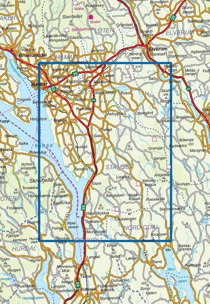 Carte de randonnée n° 2818 - Stange (Norvège) | Nordeca - Turkart 1/50 000 carte pliée Nordeca 