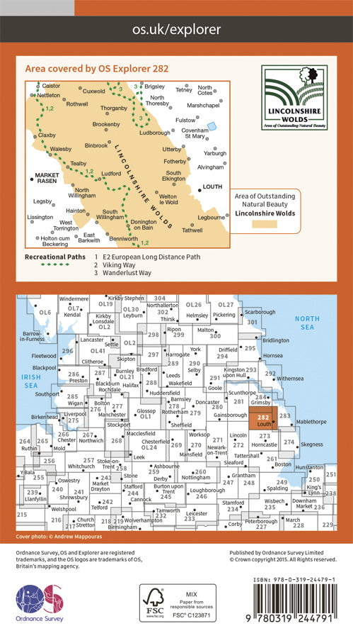 Carte de randonnée n° 282 - Lincolnshire Wolds North (Grande Bretagne) | Ordnance Survey - Explorer carte pliée Ordnance Survey Papier 