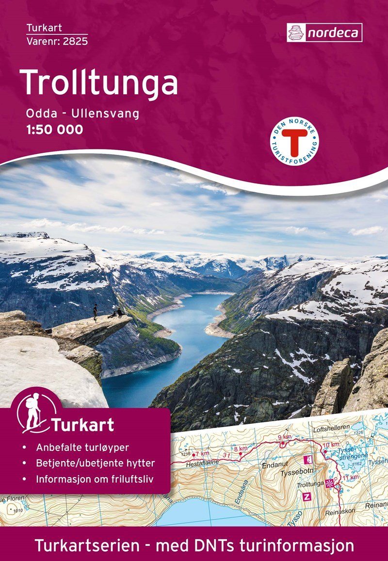 Carte de randonnée n° 2825 - Trolltunga - Odda, Ullensvang (Norvège) | Nordeca - Turkart 1/50 000 carte pliée Nordeca 