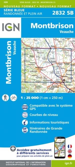 Carte de randonnée n° 2832 - Montbrison, Veauche | IGN - Série Bleue carte pliée IGN 