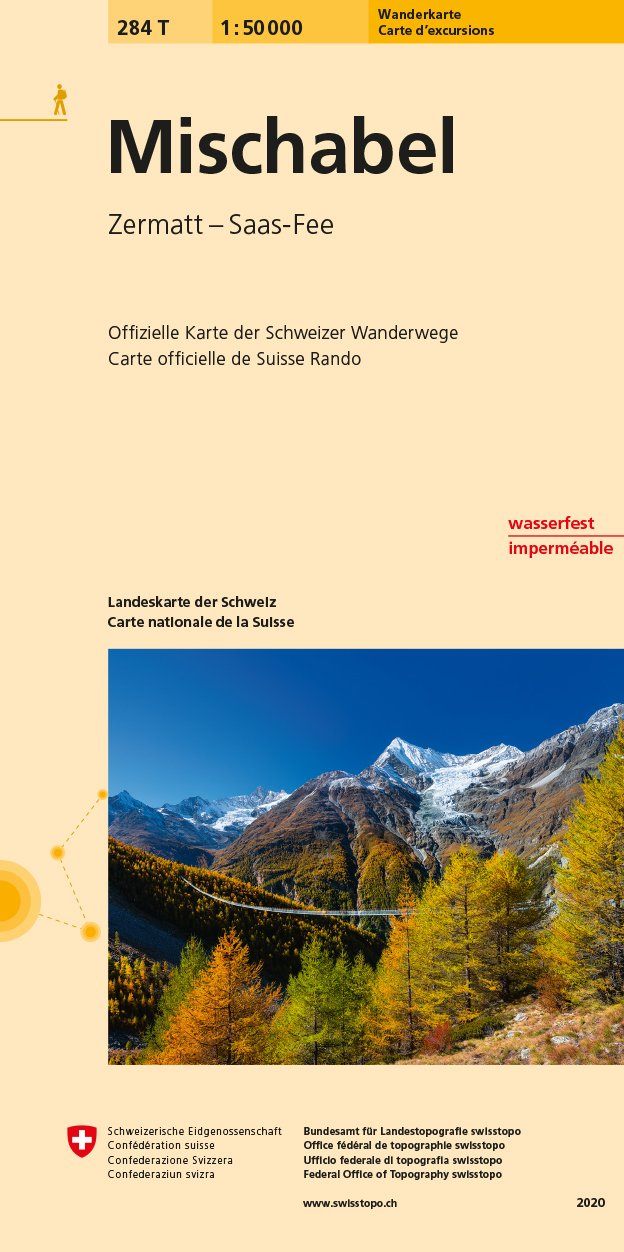 Carte de randonnée n° 284T - Mischabel (Suisse) | Swisstopo - Excursions au 1/50 000 carte pliée Swisstopo 