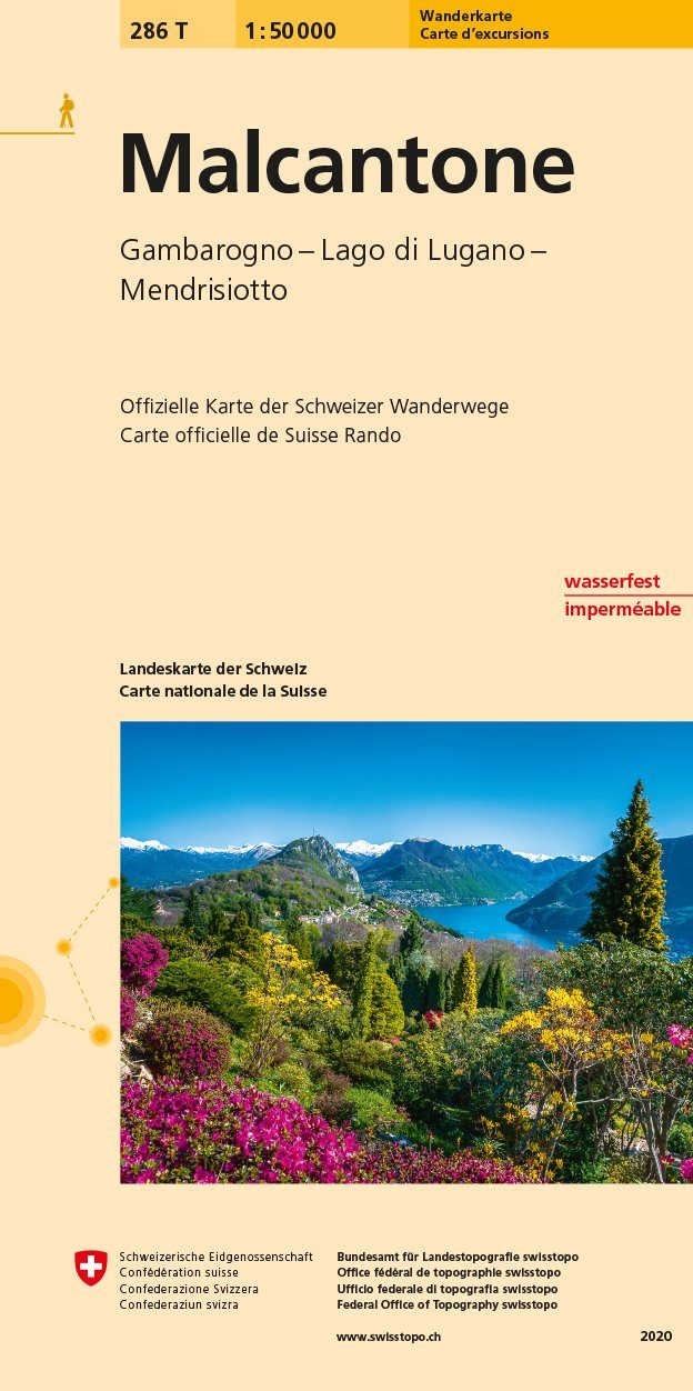 Carte de randonnée n° 286T - Malcantone (Suisse) | Swisstopo - Excursions au 1/50 000 carte pliée Swisstopo 