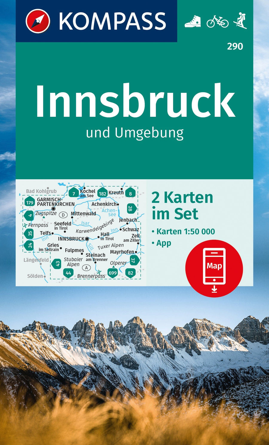 Carte de randonnée n° 290 - Innsbruck & environs (Autriche) | Kompass carte pliée Kompass 