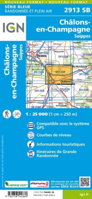 Carte de randonnée n° 2913 - Châlons-en-Champagne, Suippes | IGN - Série Bleue carte pliée IGN 