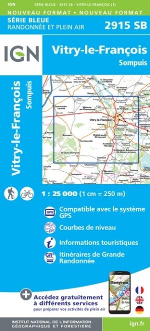 Carte de randonnée n° 2915 - Vitry-le-François, Sompuis | IGN - Série Bleue carte pliée IGN 