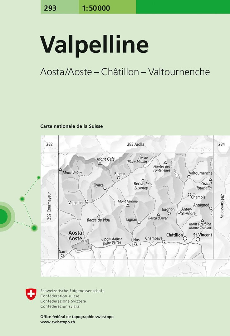 Carte de randonnée n° 293 - Valpelline (Suisse) | Swisstopo - 1/50 000 carte pliée Swisstopo 