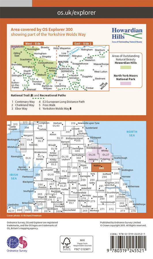 Carte de randonnée n° 300 - Howardian Hills, Malton (Grande Bretagne) | Ordnance Survey - Explorer carte pliée Ordnance Survey Papier 