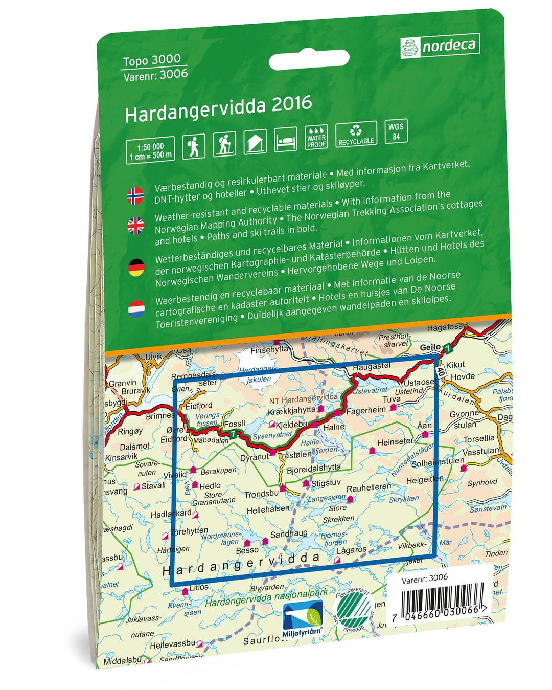 Carte de randonnée n° 3006 - Hardangervidda (Norvège) | Nordeca - série 3000 carte pliée Nordeca 