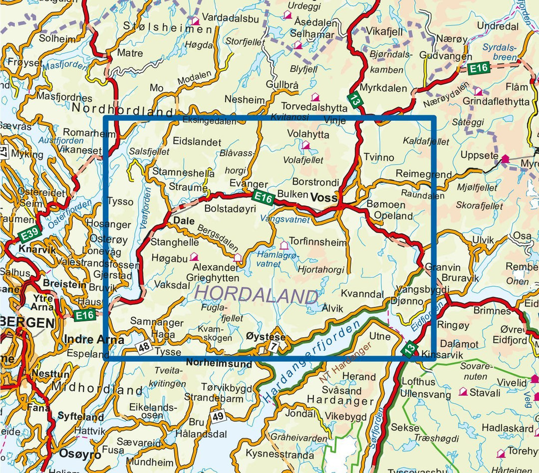 Carte de randonnée n° 3007 - Voss, Bergsdalen (Norvège) | Nordeca - série 3000 carte pliée Nordeca 