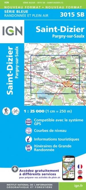 Carte de randonnée n° 3015 - Saint-Dizier, Pargny-sur-Saulx | IGN - Série Bleue carte pliée IGN 