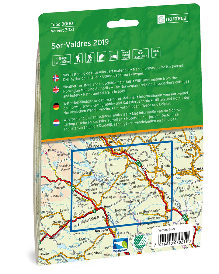 Carte de randonnée n° 3021 - Sor-Valdres (Norvège) | Nordeca - série 3000 carte pliée Nordeca 