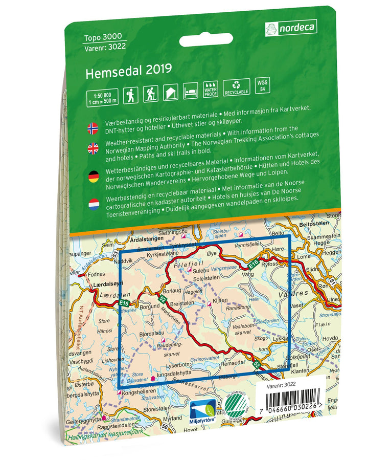 Carte de randonnée n° 3022 - Hemsedal (Norvège) | Nordeca - série 3000 carte pliée Nordeca 