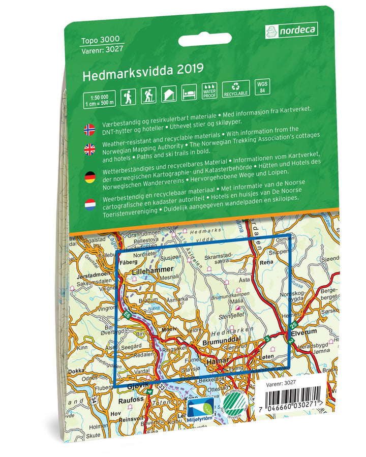 Carte de randonnée n° 3027 - Hedmarksvidda (Norvège) | Nordeca - série 3000 carte pliée Nordeca 