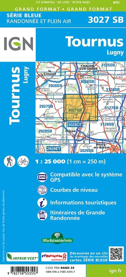 Carte de randonnée n° 3027 - Tournus, Lugny | IGN - Série Bleue carte pliée IGN 