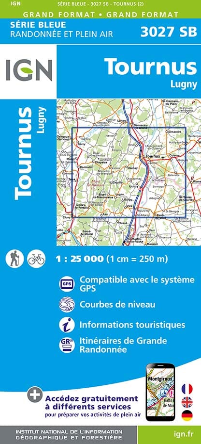 Carte de randonnée n° 3027 - Tournus, Lugny | IGN - Série Bleue carte pliée IGN 