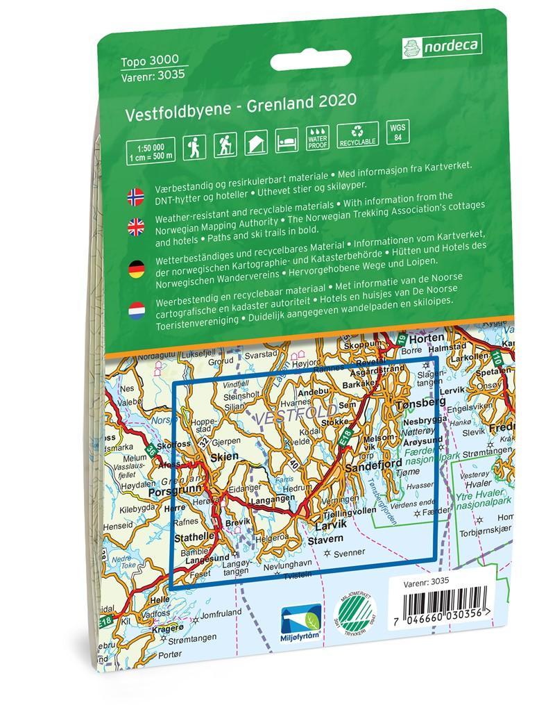 Carte de randonnée n° 3035 - Vestfoldbyene, Grenland (Norvège) | Nordeca - série 3000 carte pliée Nordeca 