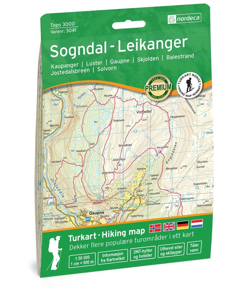 Carte de randonnée n° 3041 - Sogndal - Leikanger (Norvège) | Nordeca - série 3000 carte pliée Nordeca 