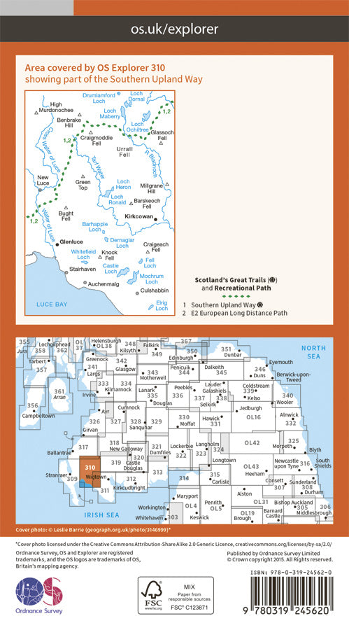 Carte de randonnée n° 310 - Glenluce, Kirkcowan (Grande Bretagne) | Ordnance Survey - Explorer carte pliée Ordnance Survey Papier 