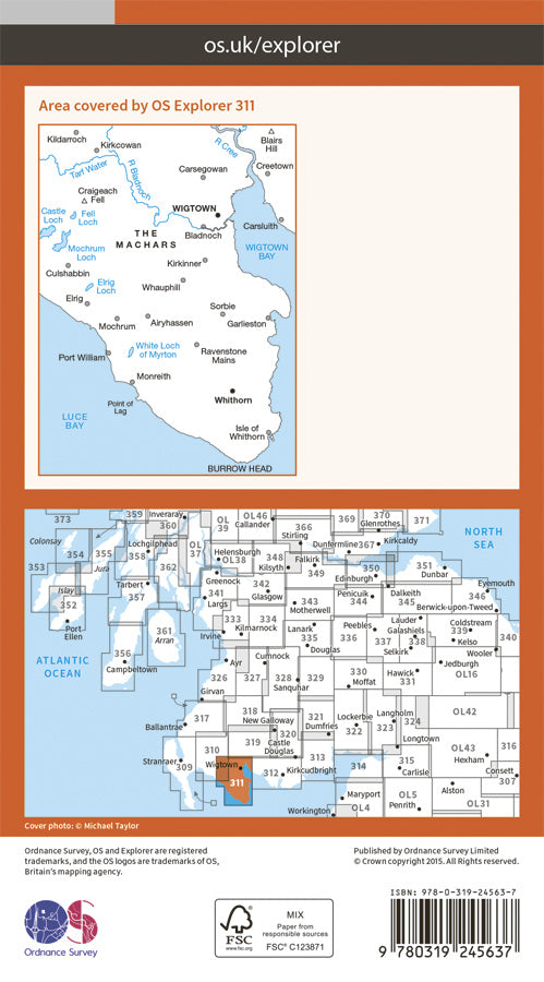 Carte de randonnée n° 311 - Wigtown, Whithorn, The Machars (Grande Bretagne) | Ordnance Survey - Explorer carte pliée Ordnance Survey Papier 