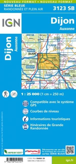 Carte de randonnée n° 3123 - Dijon , Auxonne | IGN - Série Bleue carte pliée IGN 