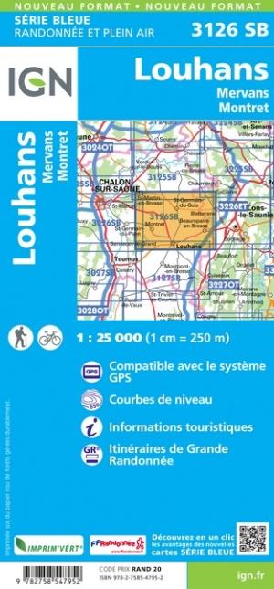 Carte de randonnée n° 3126 - Louhans, Mervans, Montret | IGN - Série Bleue carte pliée IGN 