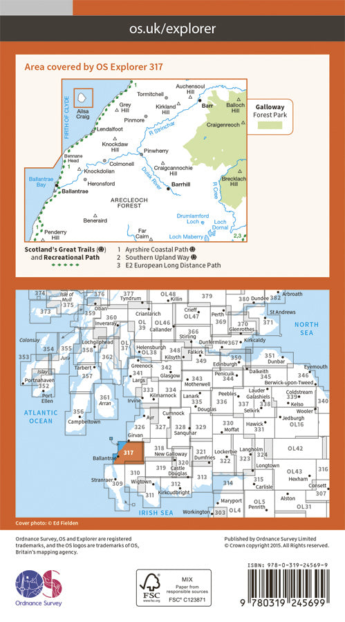 Carte de randonnée n° 317 - Ballantrae, Barr, Barrhill (Grande Bretagne) | Ordnance Survey - Explorer carte pliée Ordnance Survey Papier 