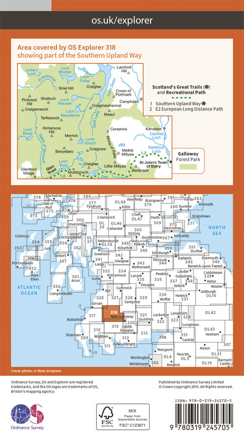 Carte de randonnée n° 318 - Galloway Forest Park North (Grande Bretagne) | Ordnance Survey - Explorer carte pliée Ordnance Survey Papier 