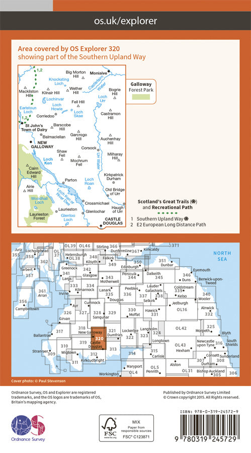 Carte de randonnée n° 320 - Castle Douglas, Loch Ken, New Galloway (Grande Bretagne) | Ordnance Survey - Explorer carte pliée Ordnance Survey Papier 
