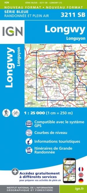 Carte de randonnée n° 3211 - Longwy, Longuyon | IGN - Série Bleue carte pliée IGN 