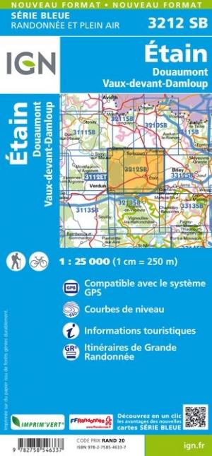 Carte de randonnée n° 3212 - Étain, Douaumont, Vaux-Devant-Damloup | IGN - Série Bleue carte pliée IGN 