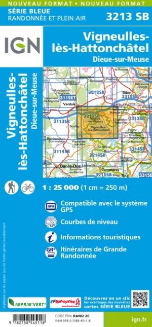 Carte de randonnée n° 3213 - Vigneulles-lès-Hattonchâtel, Dieue-sur-Meuse | IGN - Série Bleue carte pliée IGN 