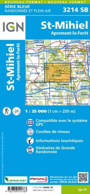 Carte de randonnée n° 3214 - Saint-Mihiel, Apremont-la-Forêt | IGN - Série Bleue carte pliée IGN 