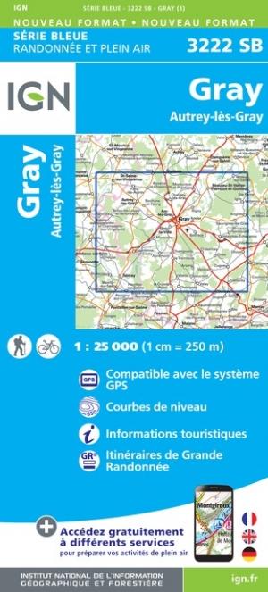 Carte de randonnée n° 3222 - Gray, Autrey-lès-Gray | IGN - Série Bleue carte pliée IGN 