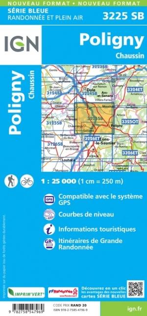 Carte de randonnée n° 3225 - Poligny, Chaussi | IGN - Série Bleue carte pliée IGN 