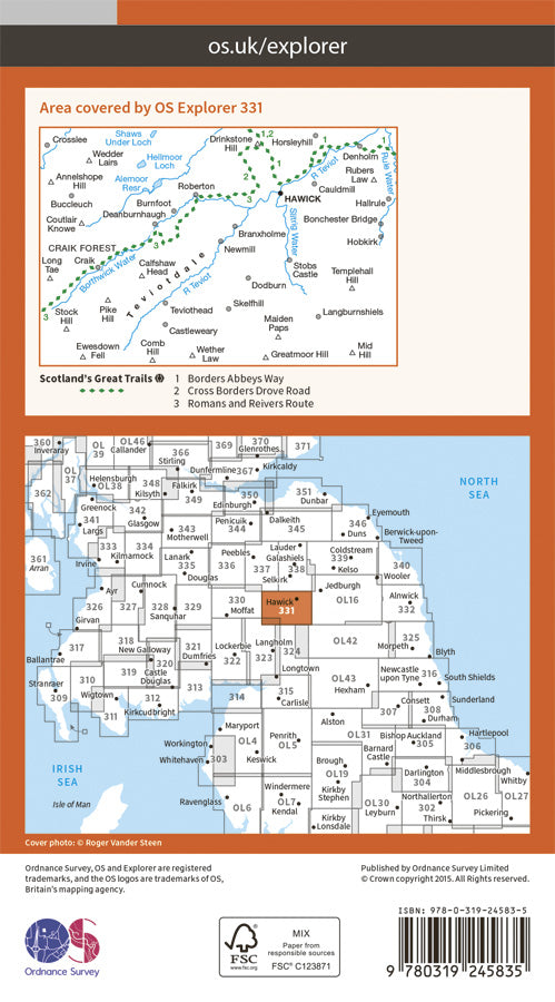 Carte de randonnée n° 331 - Teviotdale South (Grande Bretagne) | Ordnance Survey - Explorer carte pliée Ordnance Survey Papier 