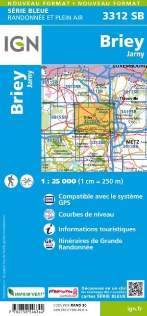 Carte de randonnée n° 3312 - Briey, Jarny | IGN - Série Bleue carte pliée IGN 