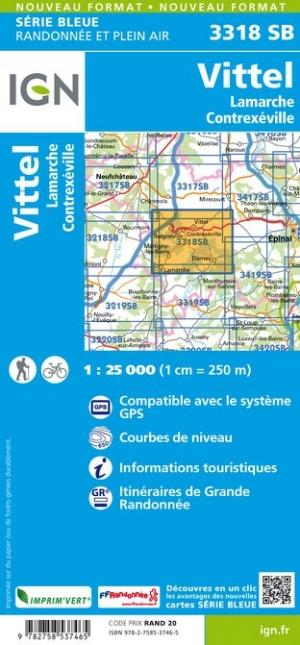 Carte de randonnée n° 3318 - Vittel, Lamarche, Contrexéville | IGN - Série Bleue carte pliée IGN 