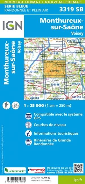 Carte de randonnée n° 3319 - Monthureux-sur-Saône, Voisey | IGN - Série Bleue carte pliée IGN 
