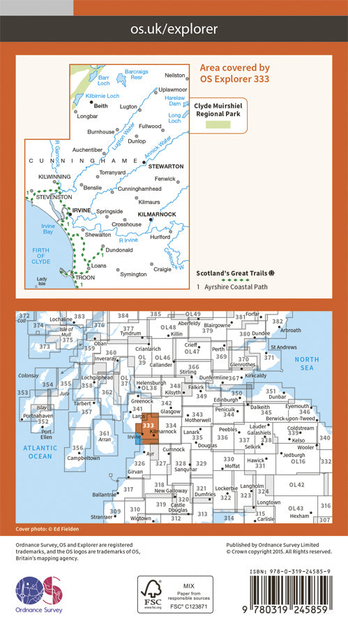 Carte de randonnée n° 333 - Kilmarnock, Irvine (Grande Bretagne) | Ordnance Survey - Explorer carte pliée Ordnance Survey Papier 
