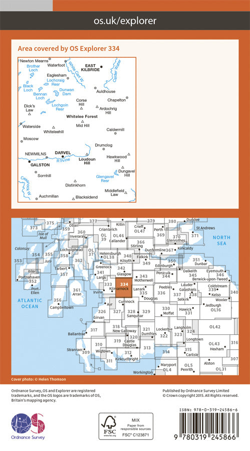 Carte de randonnée n° 334 - East Kilbride, Galston, Darvel (Grande Bretagne) | Ordnance Survey - Explorer carte pliée Ordnance Survey Papier 