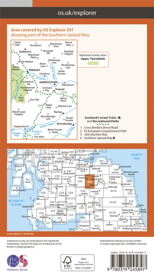 Carte de randonnée n° 337 - Peebles, Interleithen (Grande Bretagne) | Ordnance Survey - Explorer carte pliée Ordnance Survey Papier 
