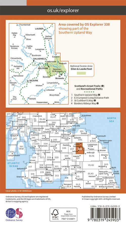 Carte de randonnée n° 338 - Galashiels, Selkirk, Melrose (Grande Bretagne) | Ordnance Survey - Explorer carte pliée Ordnance Survey Papier 