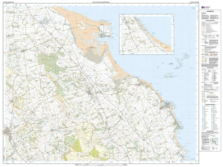 Carte de randonnée n° 340 - Holy Island, Bamburgh (Grande Bretagne) | Ordnance Survey - Explorer carte pliée Ordnance Survey 