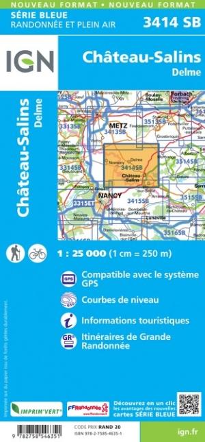 Carte de randonnée n° 3414 - Château-Salins, Delme | IGN - Série Bleue carte pliée IGN 